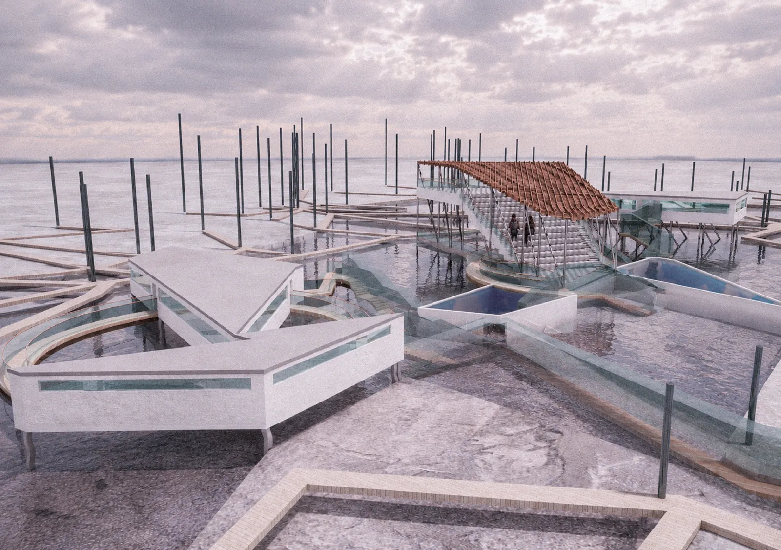 Render: boardwalk and water basin