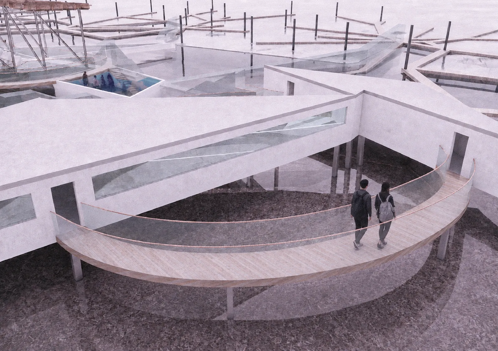 Render: ramp between laboratory and storage